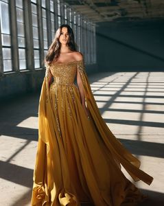 Robe de bal jaune gingembre, robe de soirée trapèze pailletée, col bateau, manches longues, sur mesure