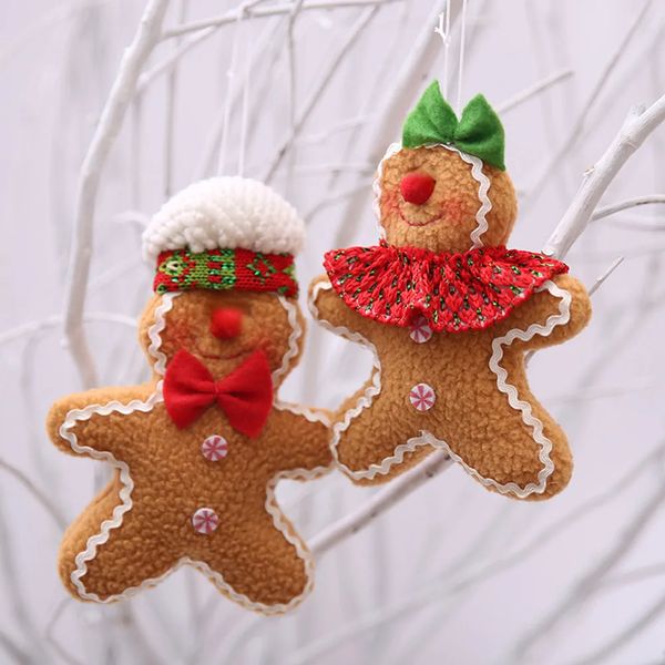 Pendentif de noël bonhomme en pain d'épice, décoration de poupée à biscuits en peluche, widget d'arbre de noël, ornement d'arbre, vente en gros