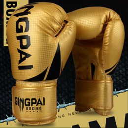 Gingpai 6oz 8oz 10oz 12oz Los adultos para hombres para hombres boxeo PU cuero mma muay thai sanda profesional guantes de lucha f4529