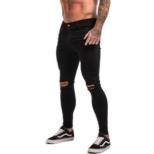 Gingtto Noir Déchiré Jeans Pour Hommes Super Spray sur La Cheville Serré Taille Moyenne Classique Mode Bouton Dropshipping Grande Taille zm03 S913