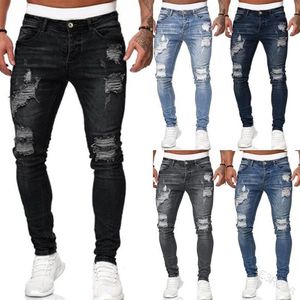 Gingtto Bleu Déchiré Jeans Pour Hommes Super Stretch Mâle Pantalon En Détresse Faux Designer Marque Hommes Jeans Skinny Fit Street Wear Wholesal224R