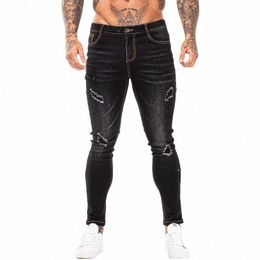 Gingtto Jeans pour hommes Pantalon déchiré Noir Skinny Fit Homme Marque Vêtements Taille extensible Pleine longueur Fi Pantalon Nouveautés g4NX #