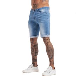 Gingtto jeans pantanos pantanos pantalones cortos flacos pantalones cortos de jean para hombres cintura elástica fit slim streetwear gota 240327