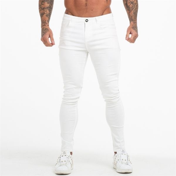 Gingtto Jeans Blanc Hommes Coton Pantalon taille haute Stretch Plus Taille Été Élastique pour hommes 36 zm55 210716