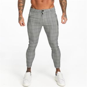 Gingtto Hommes Chinos Slim Fit Hommes Skinny Chino Pantalon Gris Cheville Longueur Super Stretch Pantalon Décontracté Designer Plaid zm356 211112