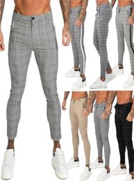 Gingtto mens pantalon pantalon décontracté chino stretch chinos slim fit plaid pant check hommes 2201188745488