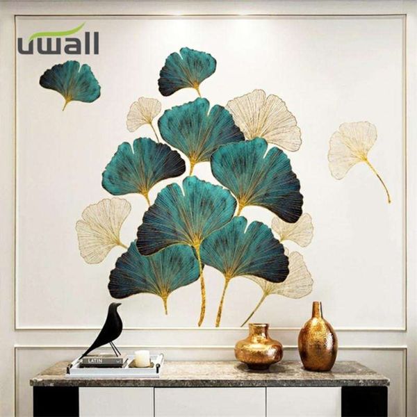 Ginkgo Feuilles Stickers Muraux Auto-Adhésif Chambre Décor À La Maison Salon Décoration Cuisine Salle De Bains Carrelage Canapé Fond Enfants 210929