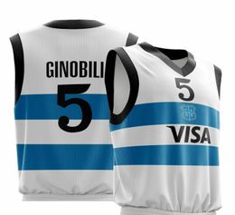 Ginobili # 4 SCOLA # 5 Ginobili vintage Manou Argentina Mavy Shirt Basketball Jersey peut être personnalisé avec n'importe quel nom et numéro