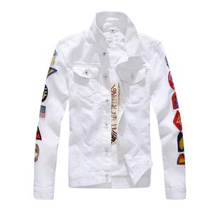 Chemises décontractées ginzous Men039 Patches Design Slim Fit Denim Jacket White Army Green Patchwork Mabet Extérieur pour la mode Manr D5044294