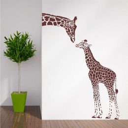 Autocollant mural girafe et bébé girafe, décoration de maison, salon, tatouage mural en vinyle amovible, papier peint à thème Animal, LA979 2275l