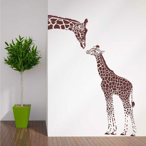 Autocollant mural girafe et bébé girafe, décoration de maison, salon, tatouage mural en vinyle amovible, papier peint à thème Animal, LA979 2309M