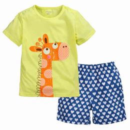 Girafe Filles Vêtements Ensembles D'été T-Shirts Cavaliers Pantalon Costume Mode Enfants Pyjamas Bébé Fille Robes 210413