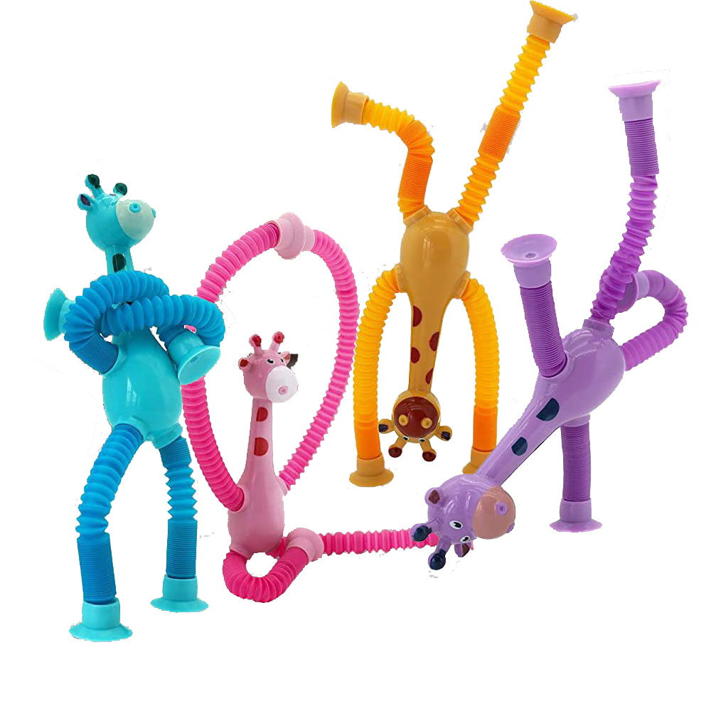 Giraffe Pop Tubes Toys Telescopic Suction Cup Robot Toy Shape Changing Telescopic Tube Fidget Toys Fidget Sensory Puzzle Decompression Toys for Girls Boys