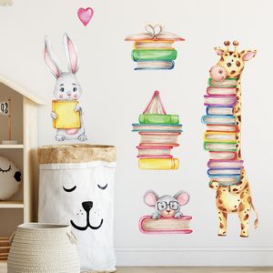 Giraffe Konijn met Boek Muurstickers Kwekerij Decor Kinderen Leeskamer Decoratie Studenten Bibliotheek Sticker Klas Muurschildering Posters