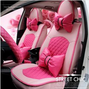 Noeud papillon coussins de siège fille femme mignonne marque PU cuir mode rose oreiller universel housse de siège de voiture