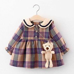 Robe d'automne pour nouveau-né fille, vêtements de princesse à carreaux, robes d'anniversaire pour bébés de 0 à 2 ans, 2020