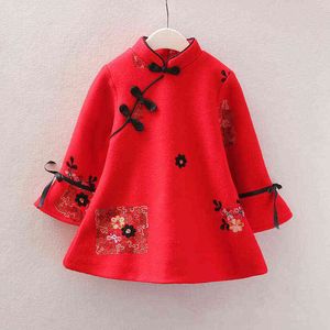 Fille Automne Hiver Style Chinois Robe Tang Costume Manteau Manteaux De Laine pour Enfants Nouvel An Vêtements Enfants Laine Chi-pao 2 3 4 5 6y G1218