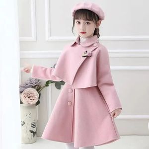 Girl Automn Winter Robe Set Style ethnique Petite morceau Performance en laine Performance Corée Childrens Clothing 240403