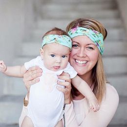 Meisje Baby Ouder-Kind Floral Printing Turban Twist Hoofdband Hoofd Wrap Twisted Knoop Soft Hair Band Hoofdbanden Headwrap
