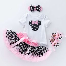 Girl Baby Summer Manaje corto Moda de manga Juego de falda hinchada Baby Crawling Traje a cuadros Tendencia de la falda