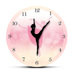 Meisje slaapkamer decor ballet meisje prinses roze muur klok baby meisje dansen muur klok ballerina bewegende been dansen klok horloge 210310