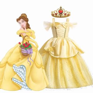 Menina belle princesa vestido crianças bela e a fera traje crianças natal aniversário cosplay elegante vestido de festa 2-10 anos 240116