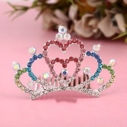 Meisje verjaardag kleurrijke kroon tiara kam kristal diamant bloem meisje prinses haar kam hoofd slijtage mode sieraden wil en zandnieuw