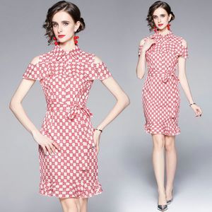 Girl Boutique Dress Short Sleeve Printed Dress 2023 Zomer Bow Ruffle Jurken High-End Trend Lady Off-Shoulder Dress Feestjurken