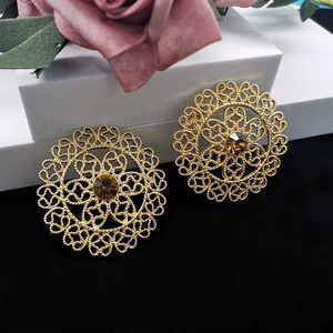 Girl Champagne Rhingestone S Hollow Out Fleur Round Alloy Stud Drop Boucle d'oreille pour les femmes