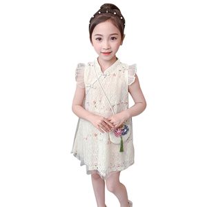 Fille Cheongsam Robes Dentelle Fête Pour Filles Mesh Enfants Style Chinois Costumes Pour Enfants Été 210528