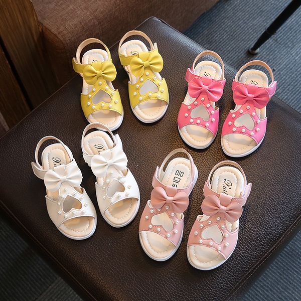 Niña Niños Sandalias de cuero B03012 Nuevas sandalias Niños Verano Niñas Zapatos BowDot Niño Sandalias Blanco Amarillo Rosa Rojo Zapatos Niñas 210226