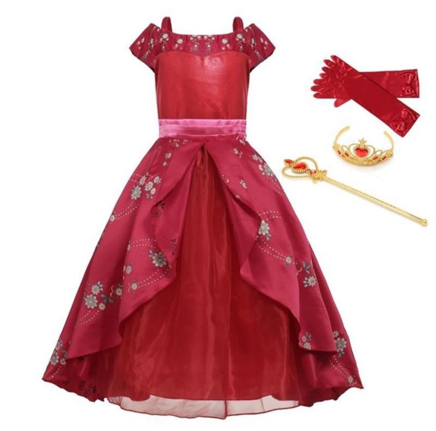Kız Klasik Prenses Elena Kırmızı Cosplay Kostüm Avalor Elena Kids Çocuklar Çocuk Kılıç Parti Cadılar Bayram