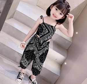 Fille condole gilet costume bébé vêtements ensembles été frit rue style filles anti moustique ceinture pied pantalon mince deux pièces ensemble