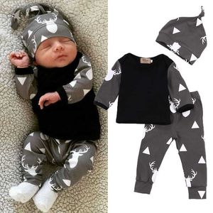 Meisje schattige pasgeboren babyjongen kleding herten tops t -shirt lange mouw broeken casual hoed cap 3 stcs outfits set herfst