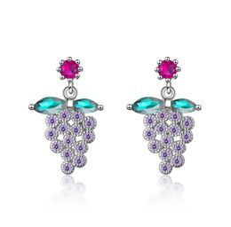 Fille mignon violet raisin zircon diamant boucles d'oreilles étudiants doux blanc plaqué or boucles d'oreilles fête d'anniversaire bijoux Valentine032746309