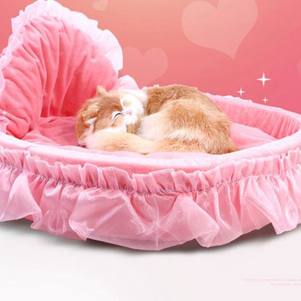 Fille chien lit rond chaise longue pour animaux de compagnie coussin pour petits chiens moyens chats mignon princesse tapis chaud lit pour animaux de compagnie KKA8076