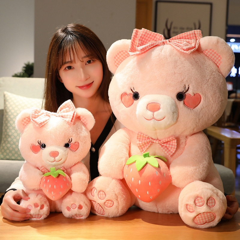 Valentine's Day New Little Bear Doll Holding Strawberries Cute Pet Cute Plush Toy Strawberry Bear Girl Doll Big Pillow Gift in Stock