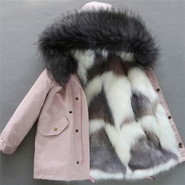 Girl Down Jacket Winter Faux bontjas Liner afneembaar Long Fur Parka Warm Outerwear Hoge kwaliteit Baby Girl Winterjas LJ201128