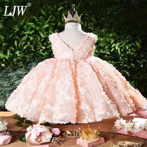 Meisje jurk doop jurk voor baby roze bloemblad elegante bloem meisjes trouwjurken tutu prinses baby meisje jurk G1129