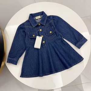 Girl Dress Girls Denim Rok Babykleding Kid Designer jas jas jurken merk pocket knop elastische herfst winter lente
