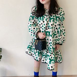 Meisje jurk lente bubble lange mouwen polka dot print prinses peuter kind kleding Koreaanse stijl kinderen 210515