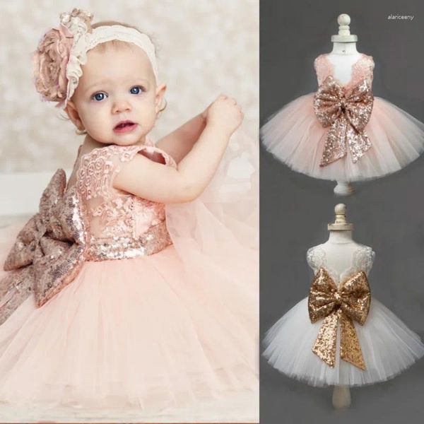 Robes de fille 0-10T filles robe de bal formelle robe pour fête de mariage princesse dentelle paillettes nœud Tutu bébé enfants vêtements