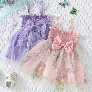 Vestidos de niña 0-18m Baby Baby Girls Dress plisado Summer Floral Bordado Mesh Tulle A-Line para Fiesta de la playa Linda ropa infantil