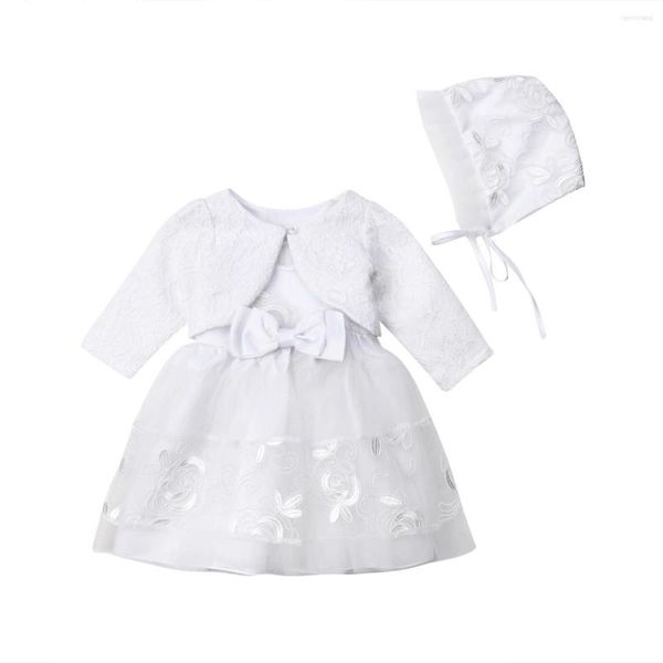 Vestidos de niña 0-18M Vestido de tutú para bebé nacido Princesa Fiesta Flor de encaje Blanco Loing Sleve Abrigo Chaqueta Bitthday Showet