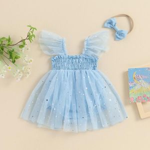 Meisjesjurken 0-18m Princess Born Baby Girls Rompers Dress Lace Mesh Ruffles pailletten jumpsuits tule hoofdband verjaardagsfeestjes outfits