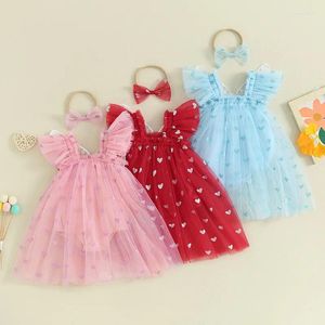 Robes de fille 0-24 mois de robe de bébé Bodys avec un arc à manches de bande à manches de coeur