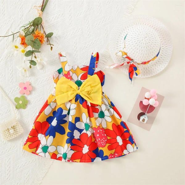 Robes de fille 0-3 ans Robe de petite fille 2 pièces / ensemble comme un style cadeau de style back arc coloré grand fleur suspension quotidienne décontractée