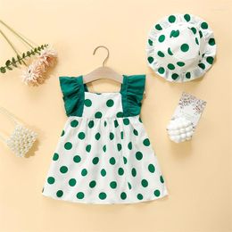 Vestidos de niña (0-3 años) Summer Baby Polka Polka Polka Small Flying Manga Vestida Princesa Linda playa con sombrero