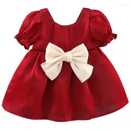 Robe de fille 0-3y Robe de fille Summer Born Girls Birthday Bow Red mignon rouge pour enfant en bas âge