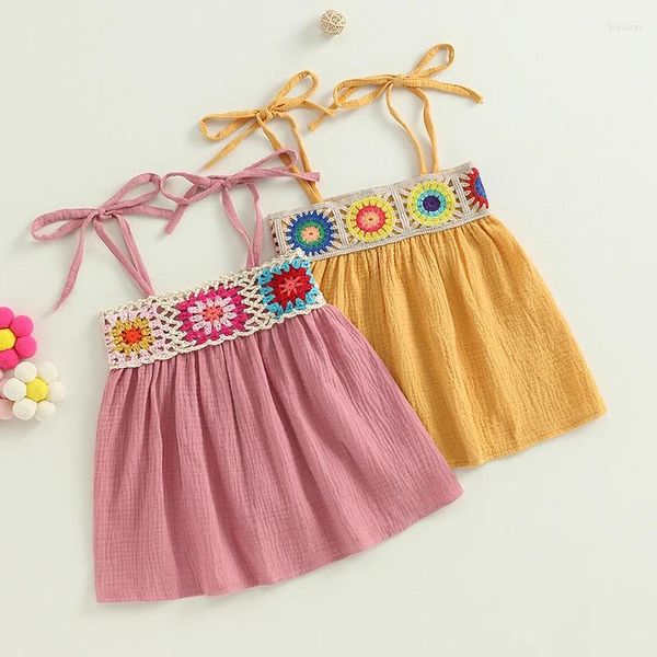 Vestidos para niña de 0 a 4 años, vestido informal bohemio para bebé, bordado de ganchillo, tirantes finos, corte en A, ropa de verano para niños pequeños